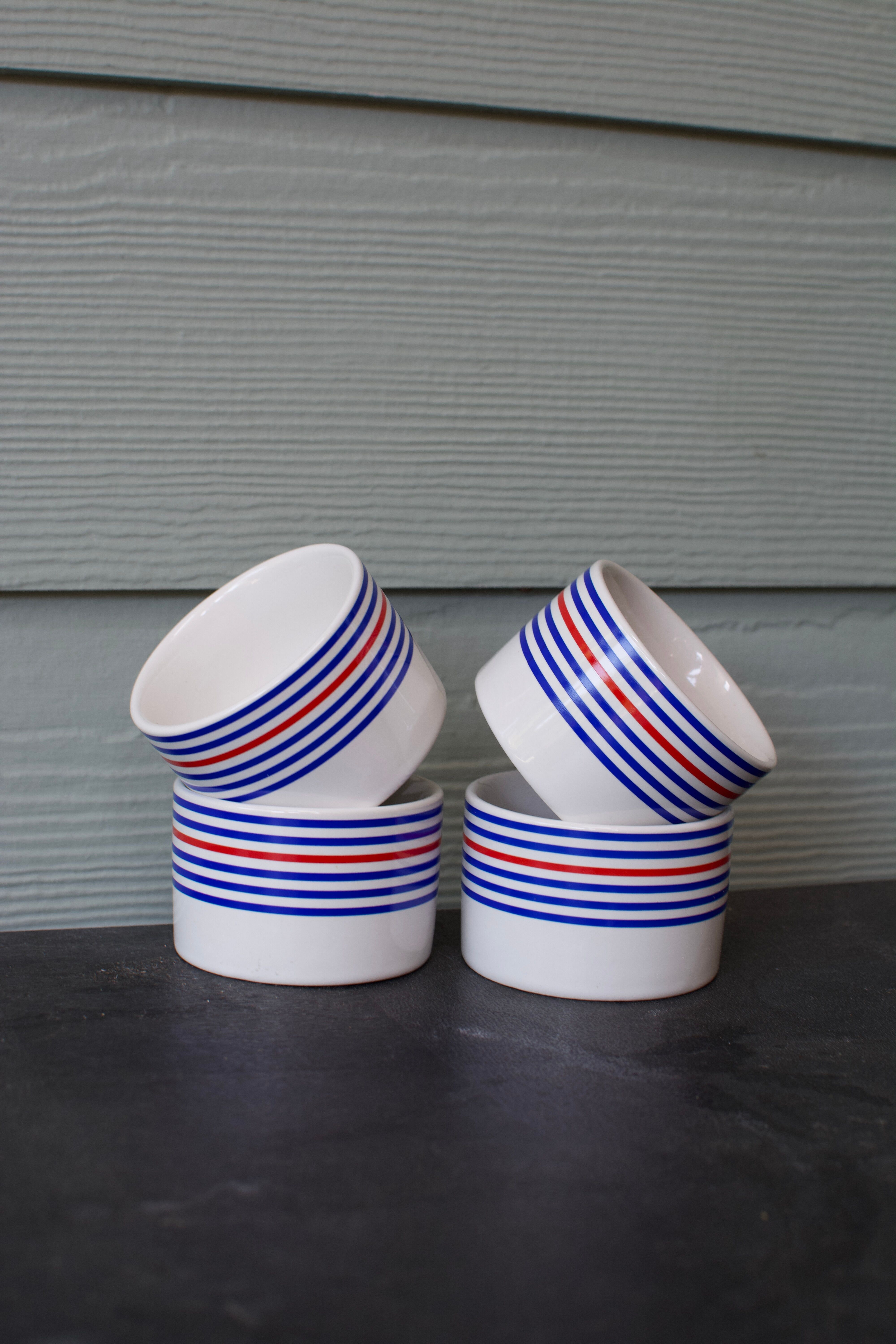 Small ramekins with ceramic stripes