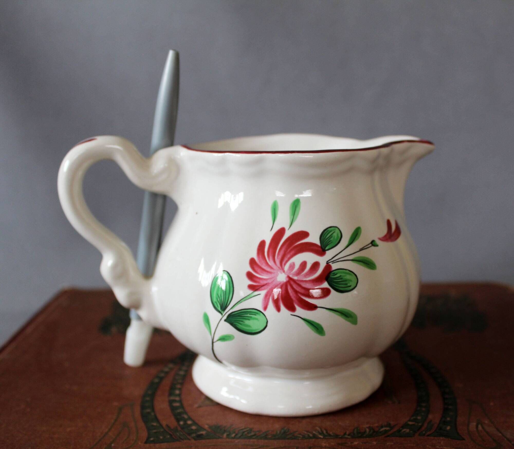 Large vintage ceramic milk jug, Saint Clément France, Le Coq motif