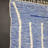 Handwoven Berber rug in blue and white, size 150x250 cm.