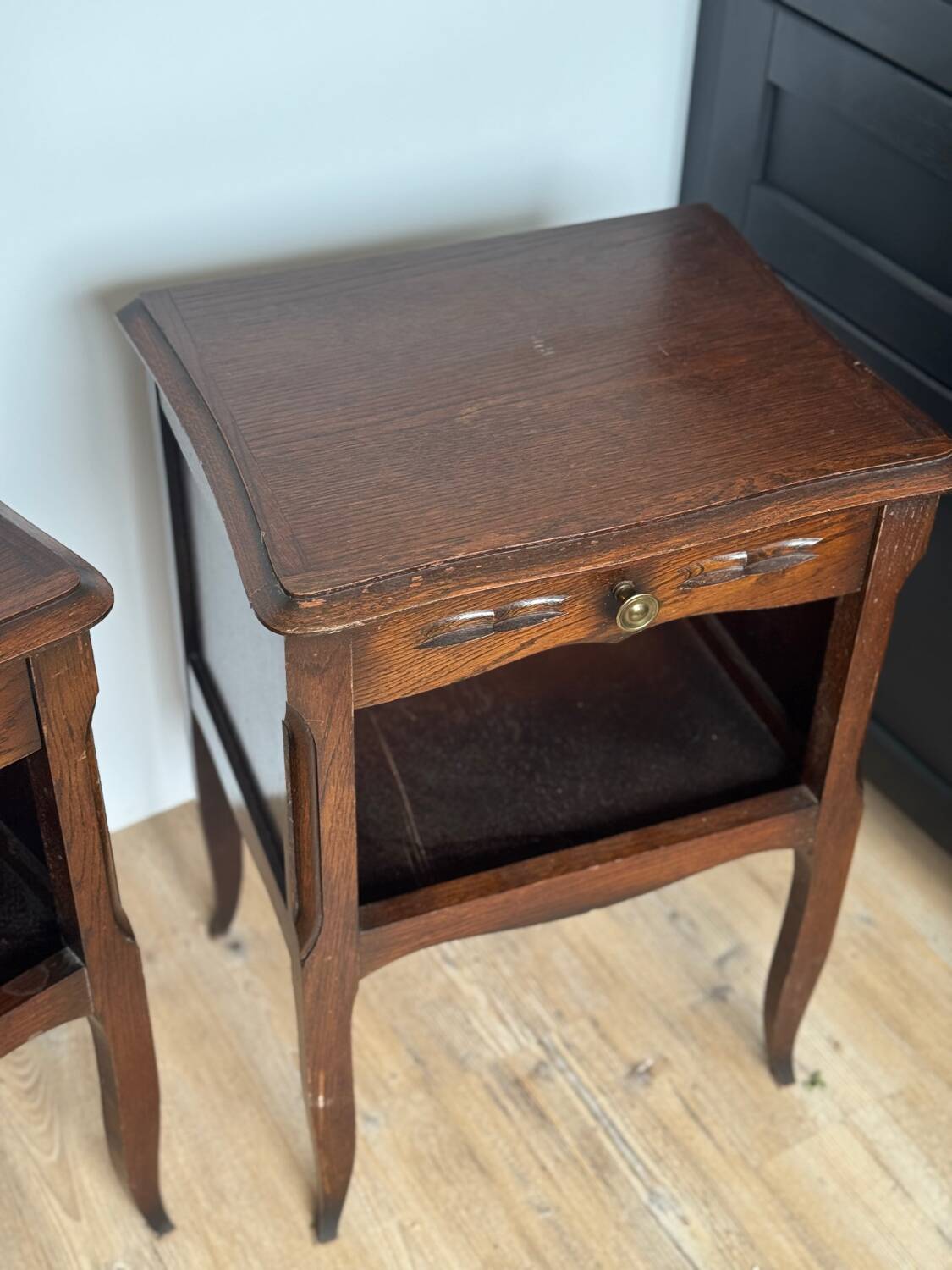 Pair of antique wooden bedside tables