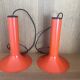 Pair of Lita metal orange pendant lights from the 70s Space Age.