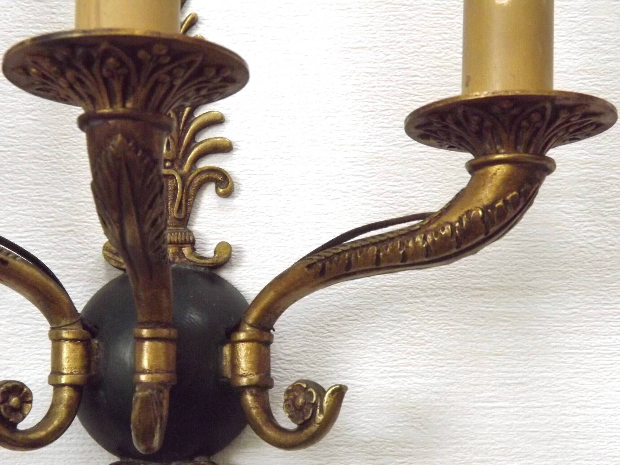 Set of 3 Bronze French Empire Style Triple Light Wall Sconces Neoclassical