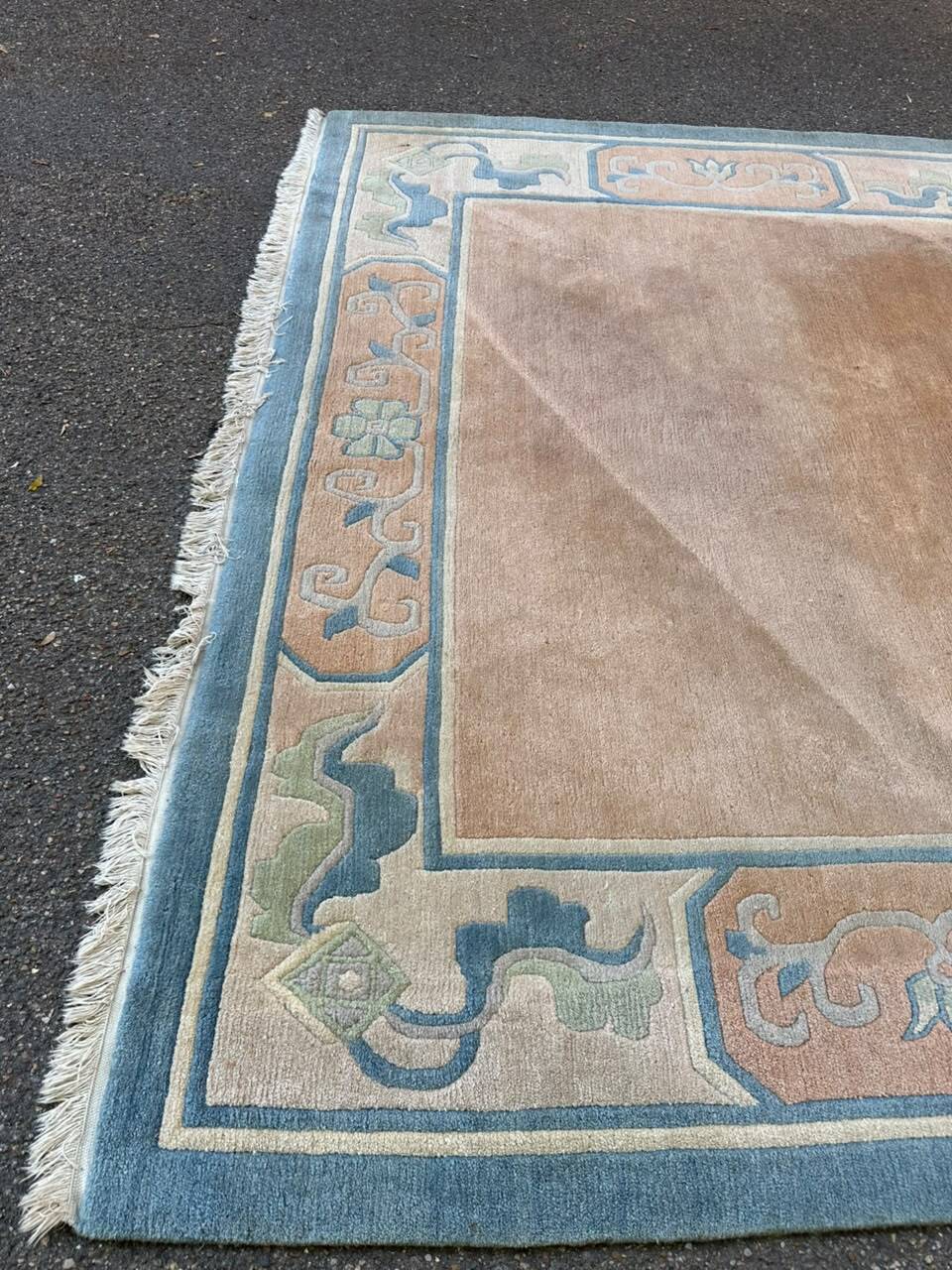 Large Handmade Chinese Carpet Wool (230x325 cm) – Beige & Celadon Blue
