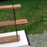 Vintage asymmetrical wall shelf in solid oak and metal from the 60s