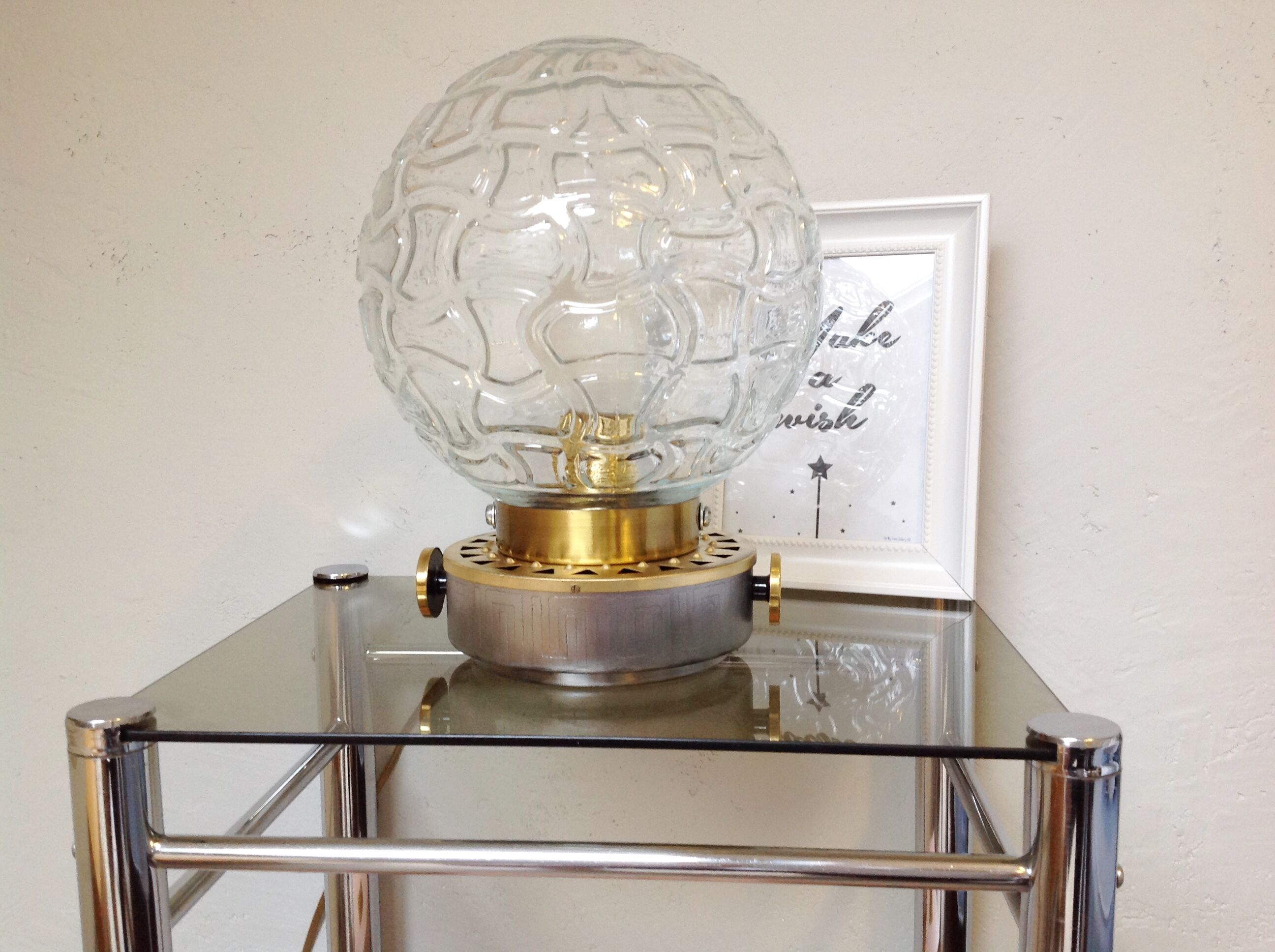Two-tray console in smoked glass and chrome metal / vintage 70s-80s