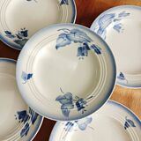 Set of 5 dessert plates, blue floral decoration