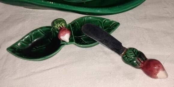 Decorative earthenware set with radish motif – vintage