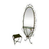 Italian Set of Wall Mirror Console and Pouf by Pierluigi Colli, 1960s