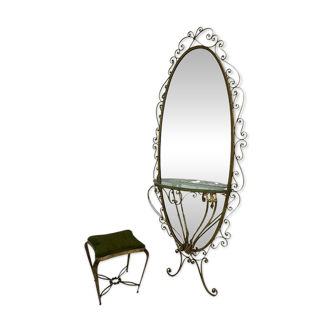 Italian Set of Wall Mirror Console and Pouf by Pierluigi Colli, 1960s
