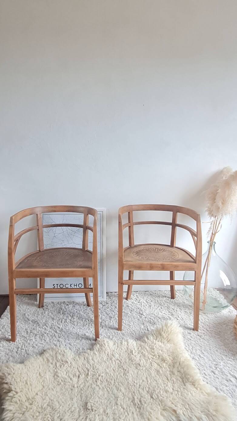 Pair of chairs in the style of antique armchairs circa 1940 - engraved seat.