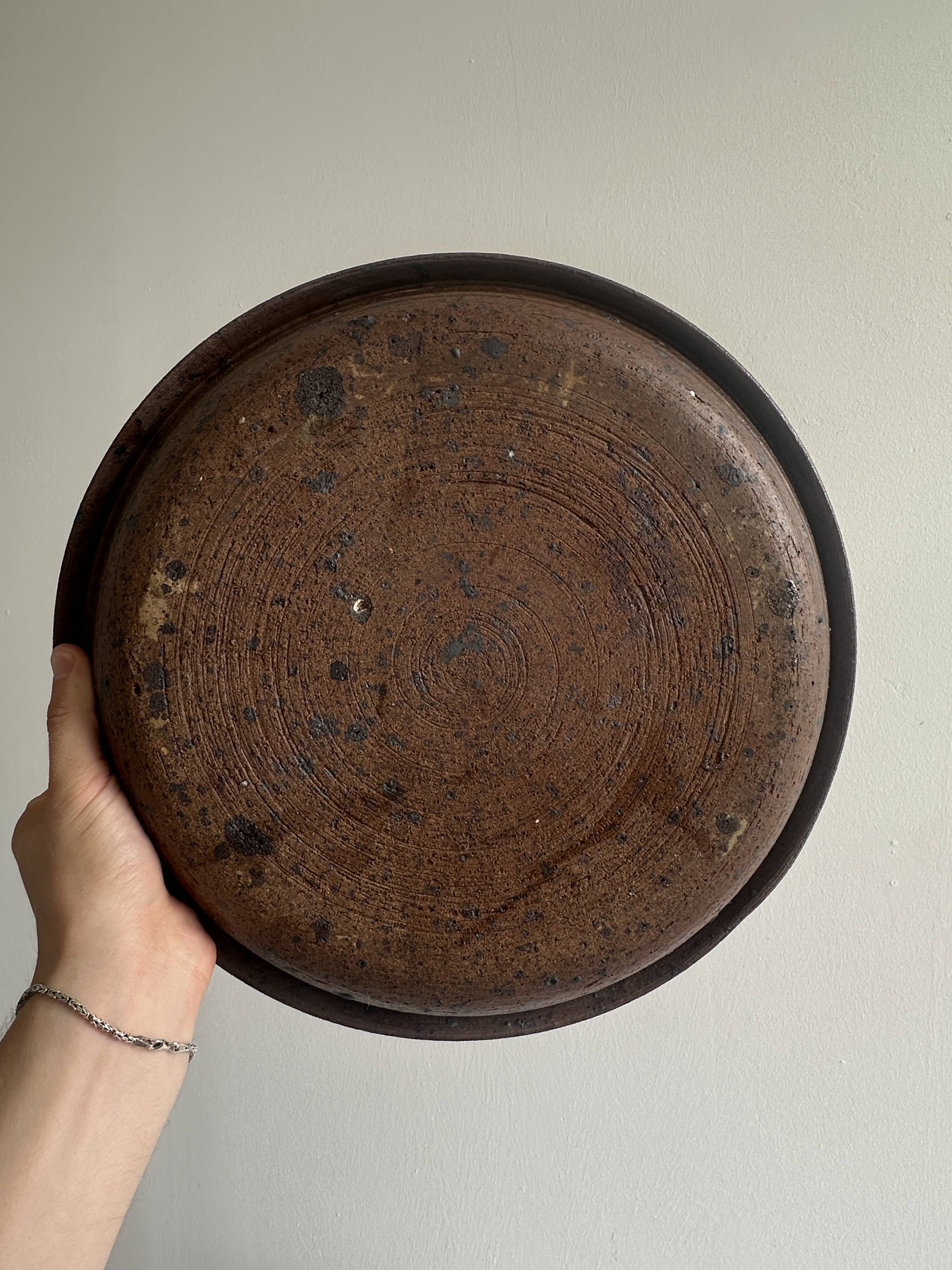 Large antique pyrite stoneware dish