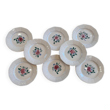 Set of 8 hand-painted plates - Sarreguemines