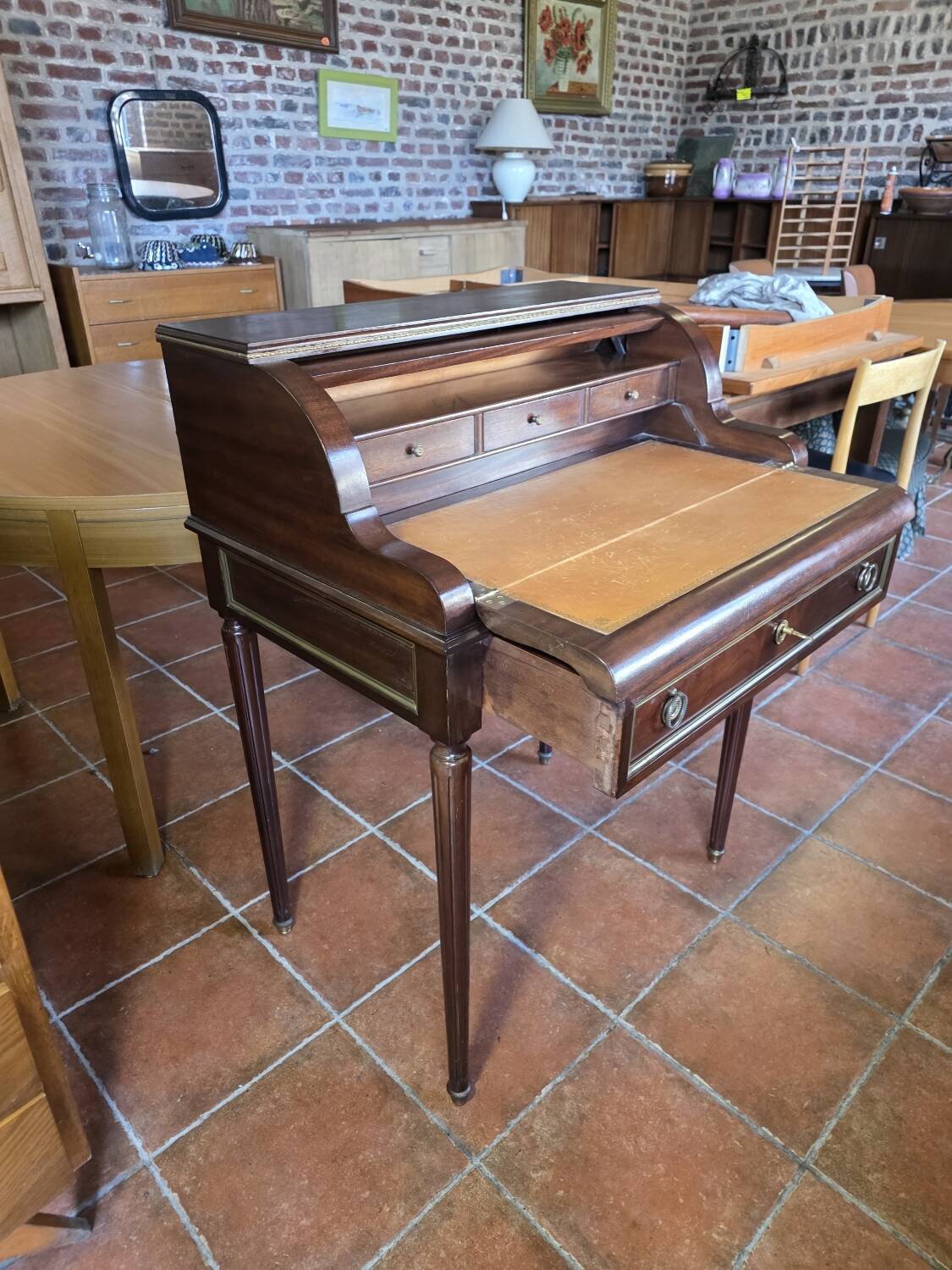 Louis XVI Style Cylinder Desk in Mahogany