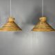 Midcentury pair pencil rattan large ( 62 cm ) pendants, Italy 1970s