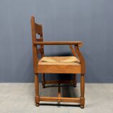 Set of two Dutch oak armchairs with rush seats