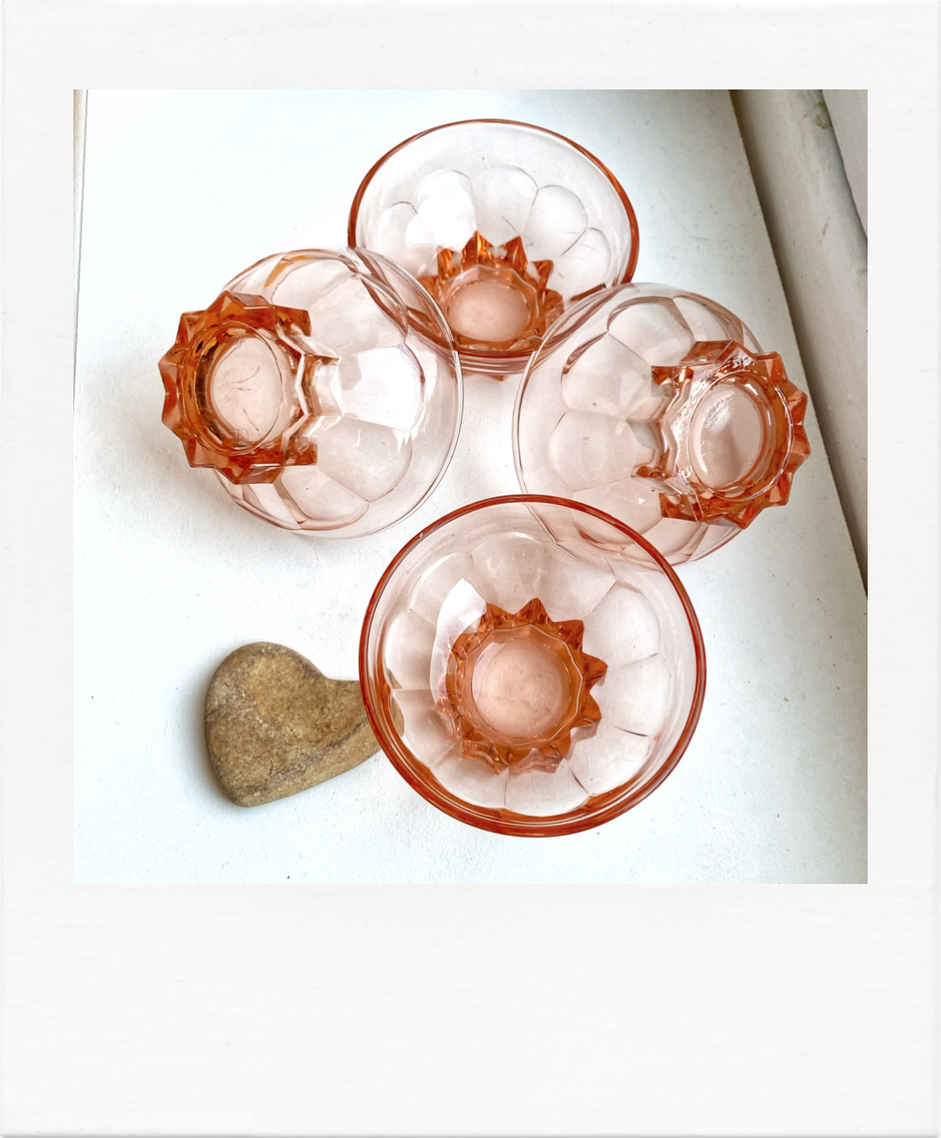 4 Glasses / Cups in translucent pink glass