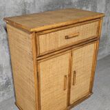 Buffet - Chest of drawers in woven rattan and vintage natural bamboo