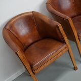 Fauteuils club style art déco en cuir cognac, pays-bas, set de quatre
