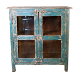 Ancien vaisselier en teck birman patine bleue-blanche d'origine