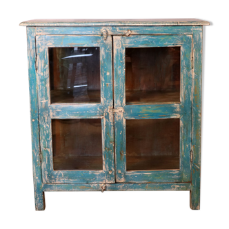 Old Burmese teak cabinet original blue-white patina