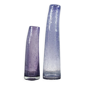 Duo of bubble glass flower vases