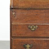 Antique English oak secretary from the 18th century with a stepped interior