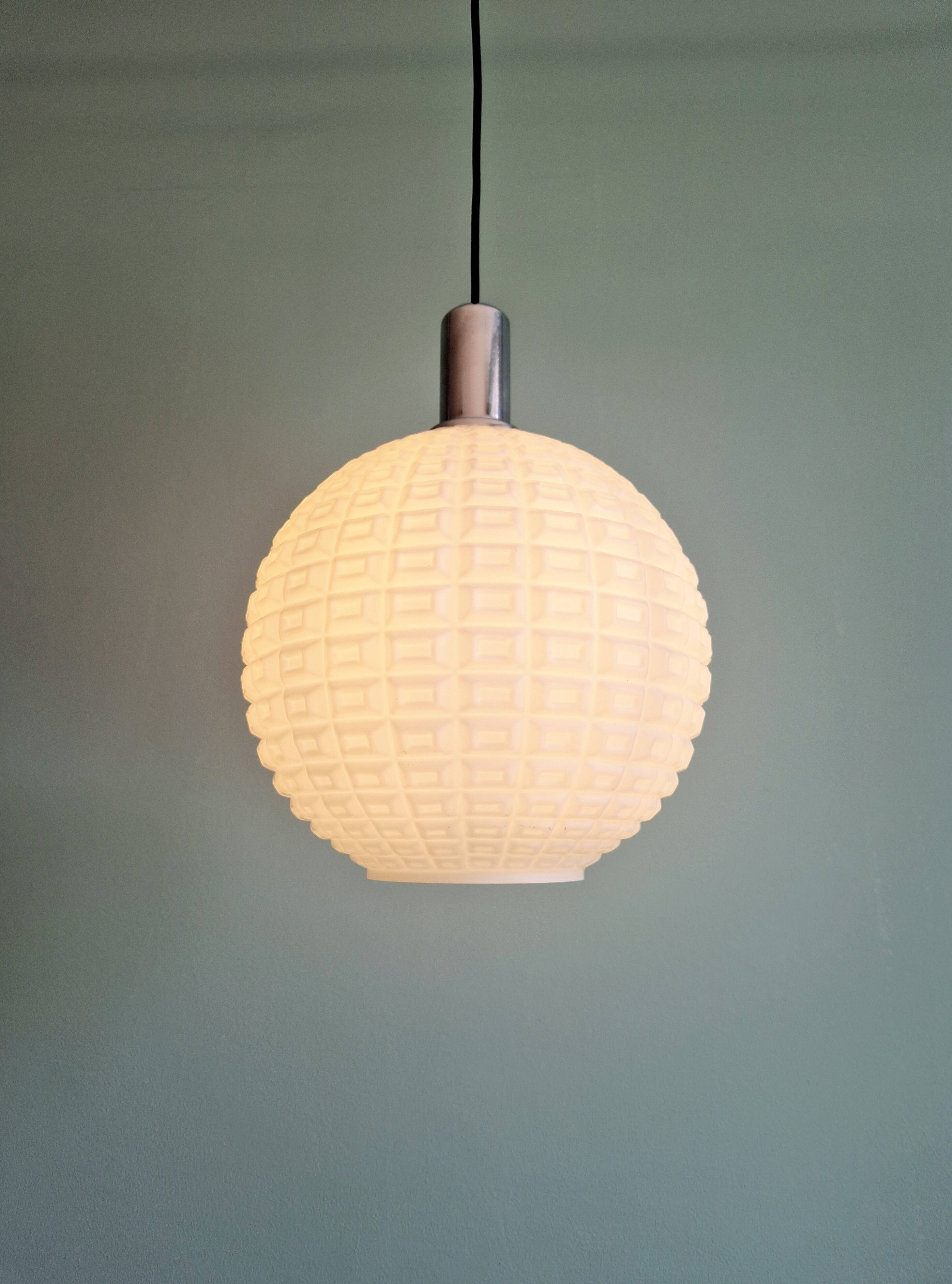Vintage textured white opaline pendant light, 1960s-70s