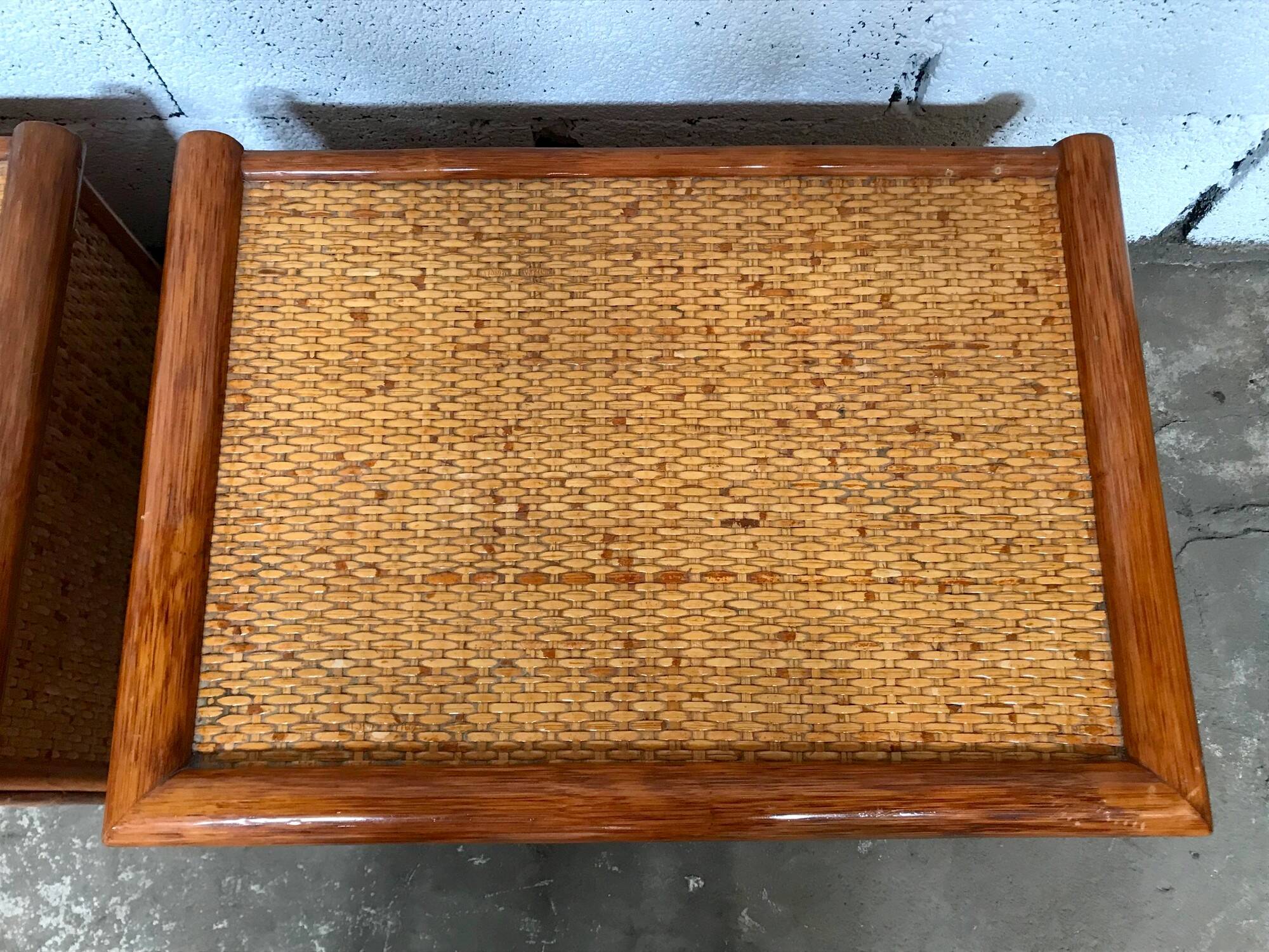 Maugrion rattan bedside tables for Roche Bobois vintage 70s