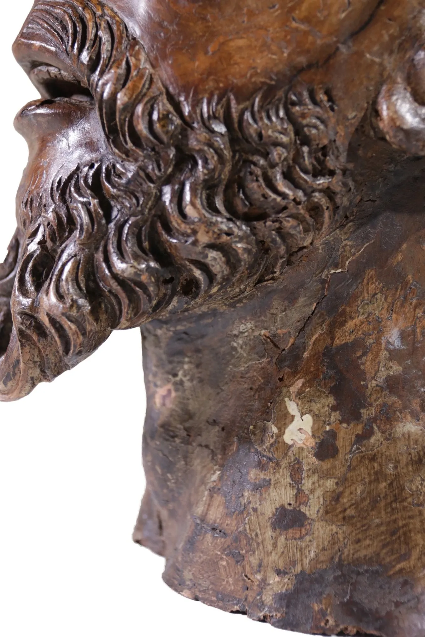 Life-size carved wooden man's head – Southern Europe, circa 1700