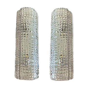 Set of Two "Crocodile" Transparent Murano Glass Wall Sconces