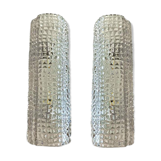 Set of Two "Crocodile" Transparent Murano Glass Wall Sconces