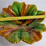 Old Villeroy and Boch compotier, decorated with green and ocher vine leaves, 1900