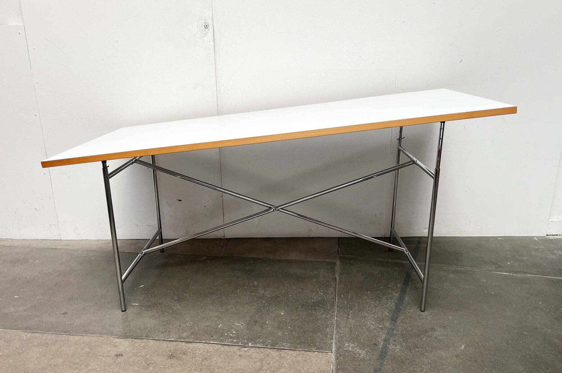Minimalist chrome table for office or dining room by Egon Eiermann for Wieland.