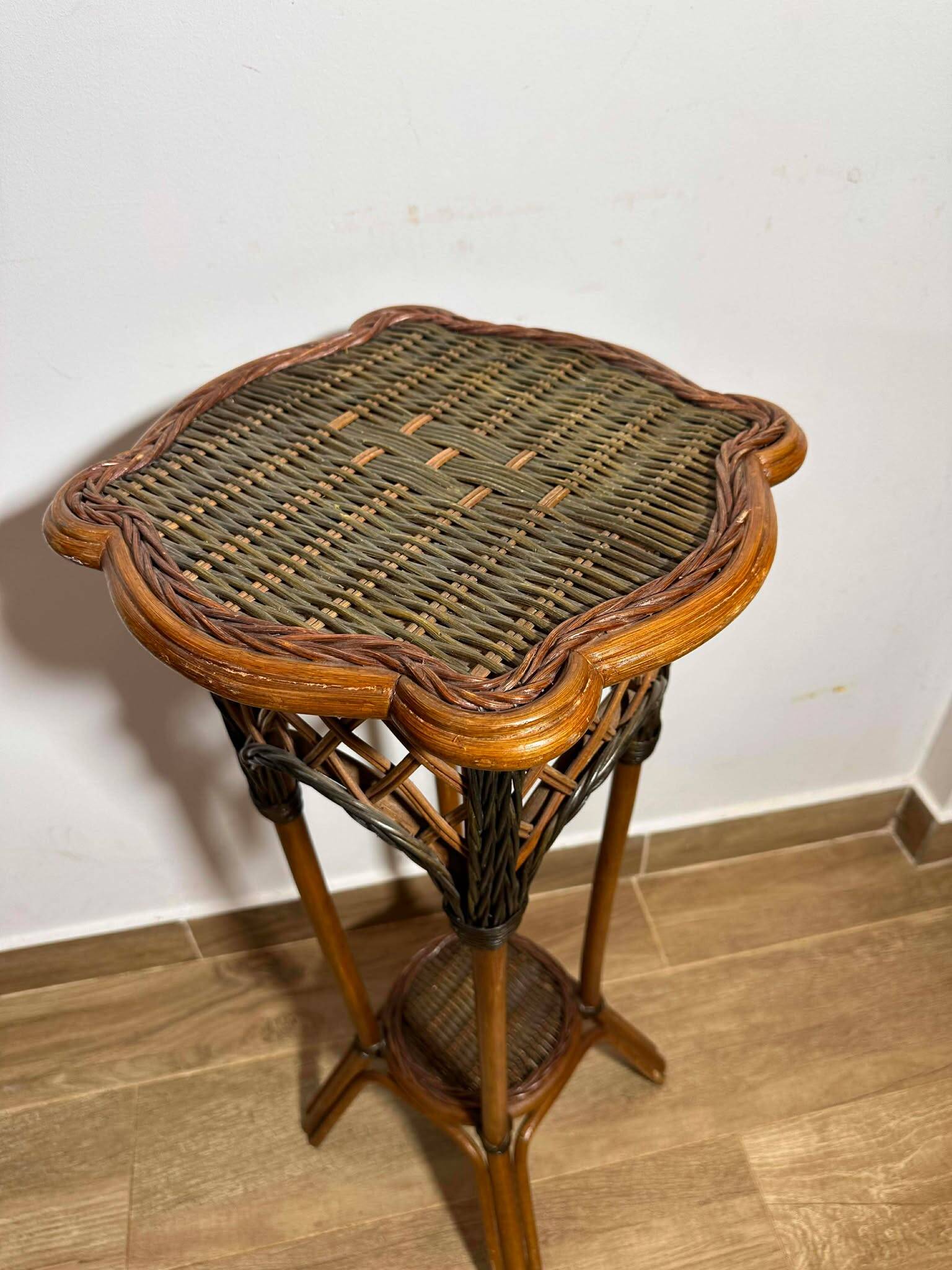 Rattan Plant Stand Cane Vintage Old Flower Vase Pot Garden Bamboo