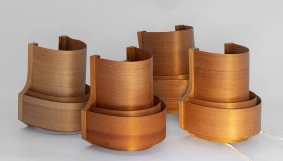 Four wall sconces in pine veneer model 4408 by Translandia - Denmark 1970s.