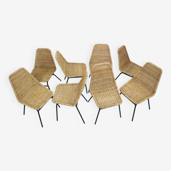 Ensemble de 8 chaises en osier modèle 'italia 100' des années 1960, pays-bas