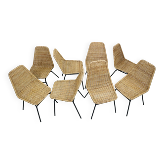 Ensemble de 8 chaises en osier modèle 'italia 100' des années 1960, pays-bas