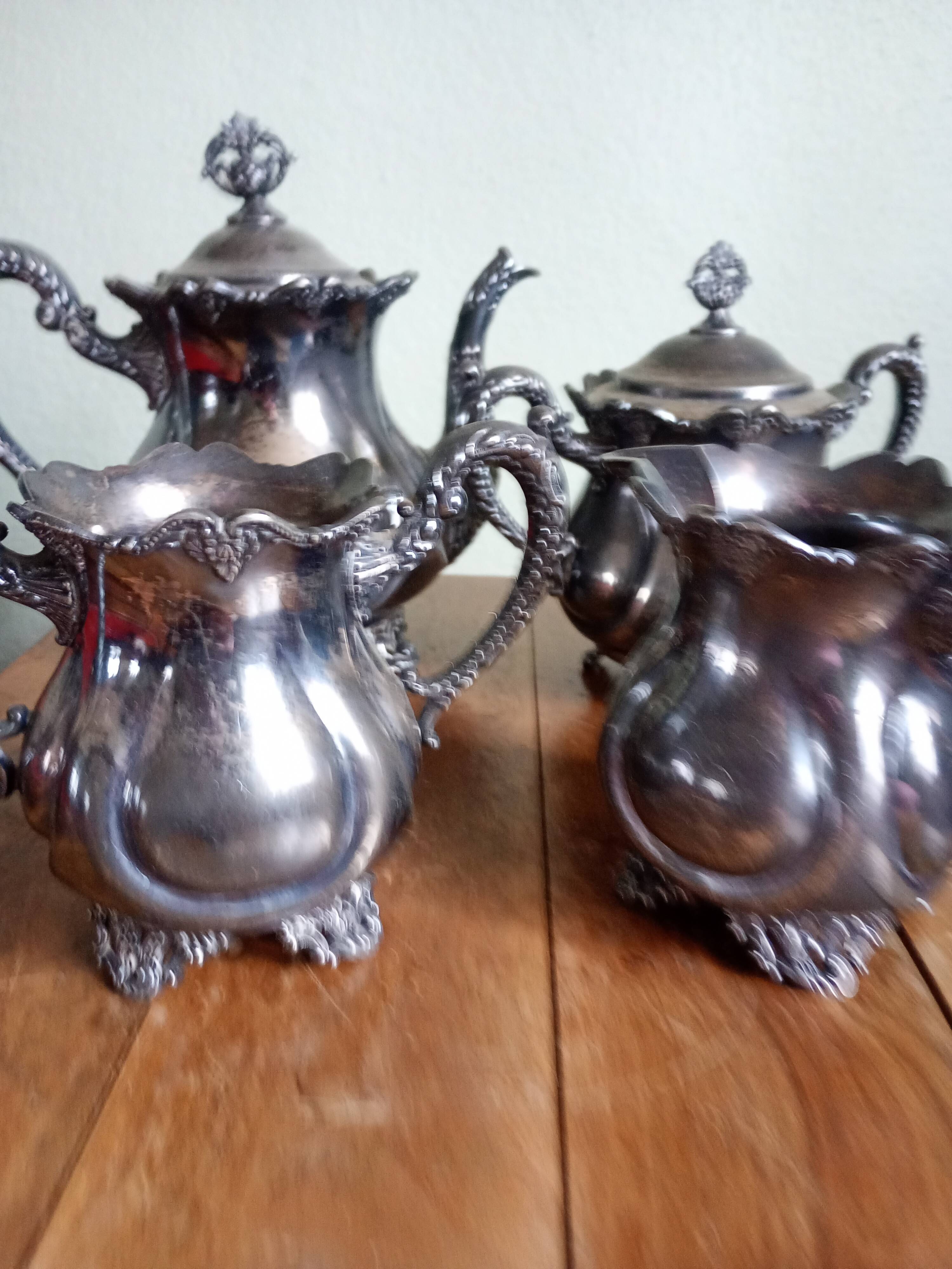 Art Nouveau - Coffee or tea service "W" - silver plated metal - Germany