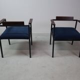 Pair of Postmodern armchairs in steel and mahogany, 1970s