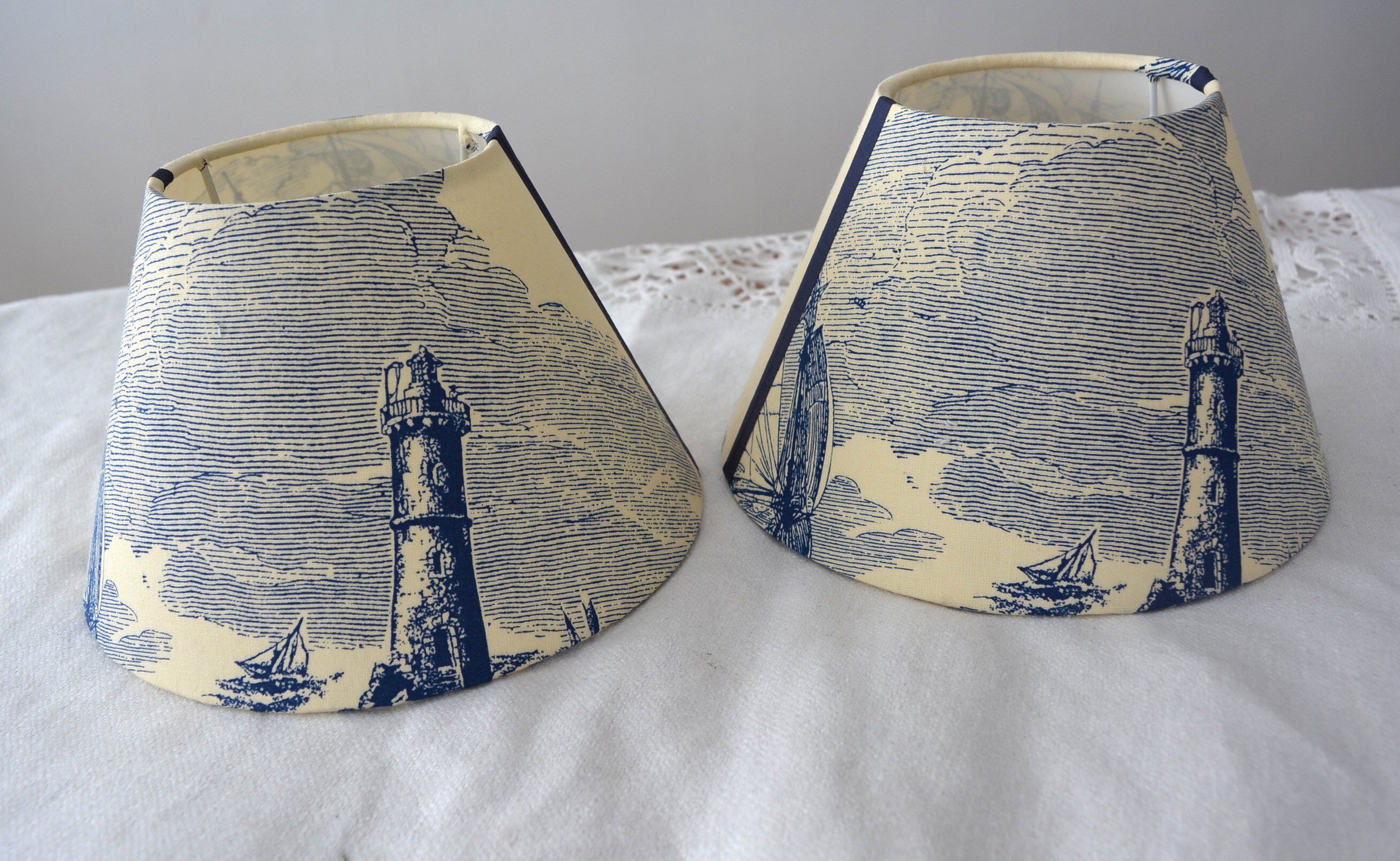 Lot de 2 abat-jour, toile jouy deco Marine