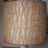 vintage lamp, table lamp, lampshade lamp, sandstone foot, macramé lampshade, living room lamp