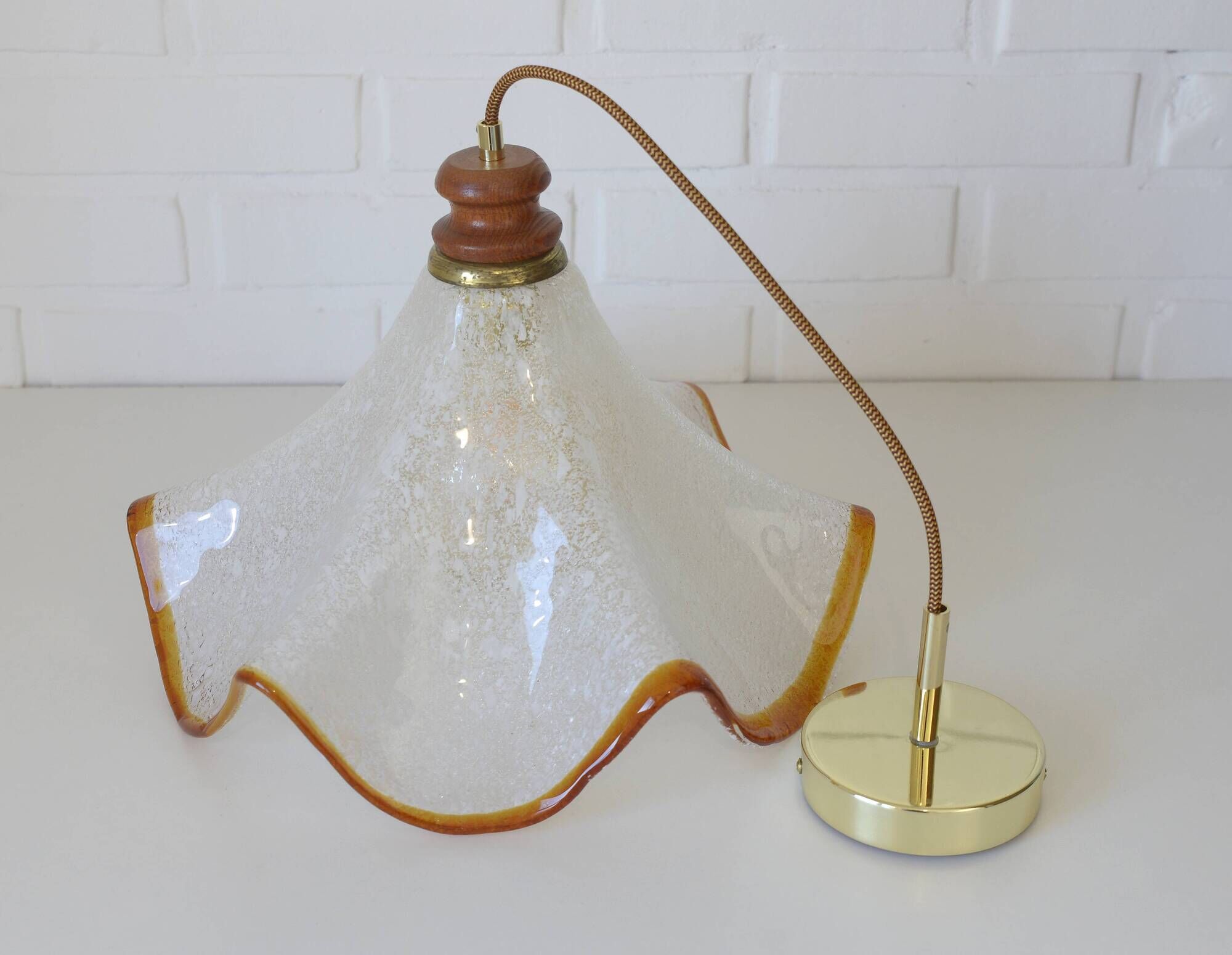 Hand Blown Murano Glass Pendant Light – Amber Rim, 1970s Italy Design