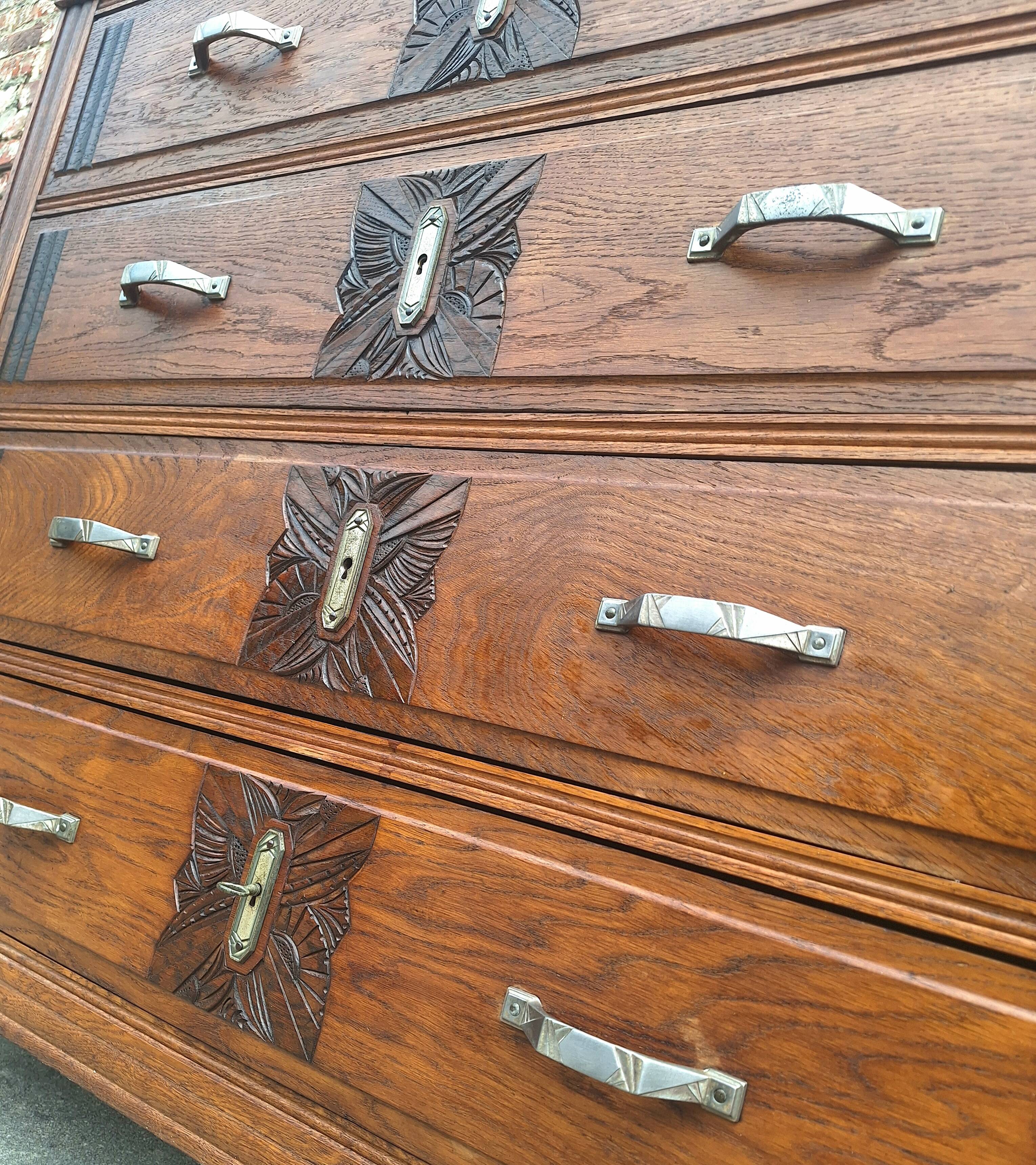 Large Art Deco chest of drawers, vintage antique furniture.