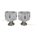 1970s Pair of Glass Table Lamps by Kamenicky Senov, Czechoslovakia