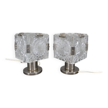 1970s Pair of Glass Table Lamps by Kamenicky Senov, Czechoslovakia