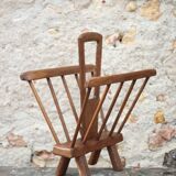 Vintage brutalist wooden magazine rack, magazine holder, newspaper, magazine.