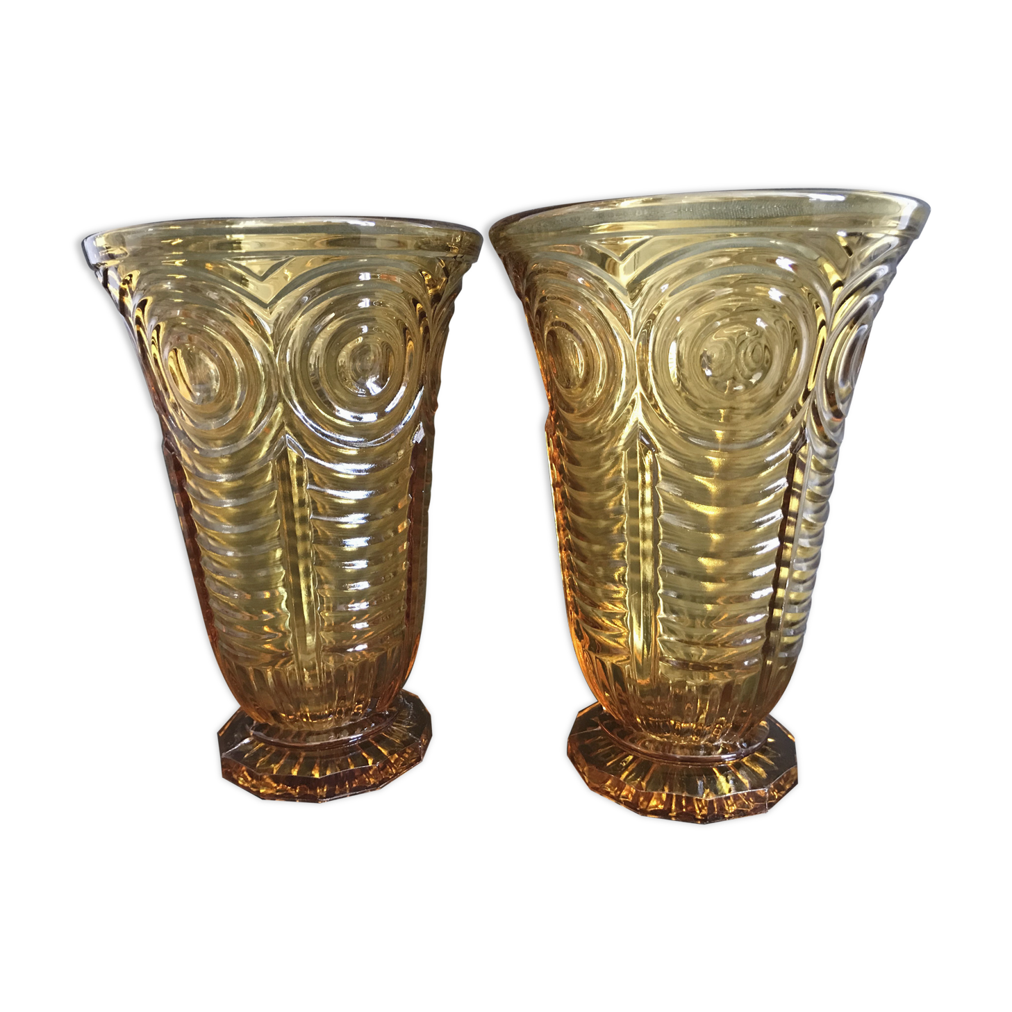2 moulded pressed glass vases