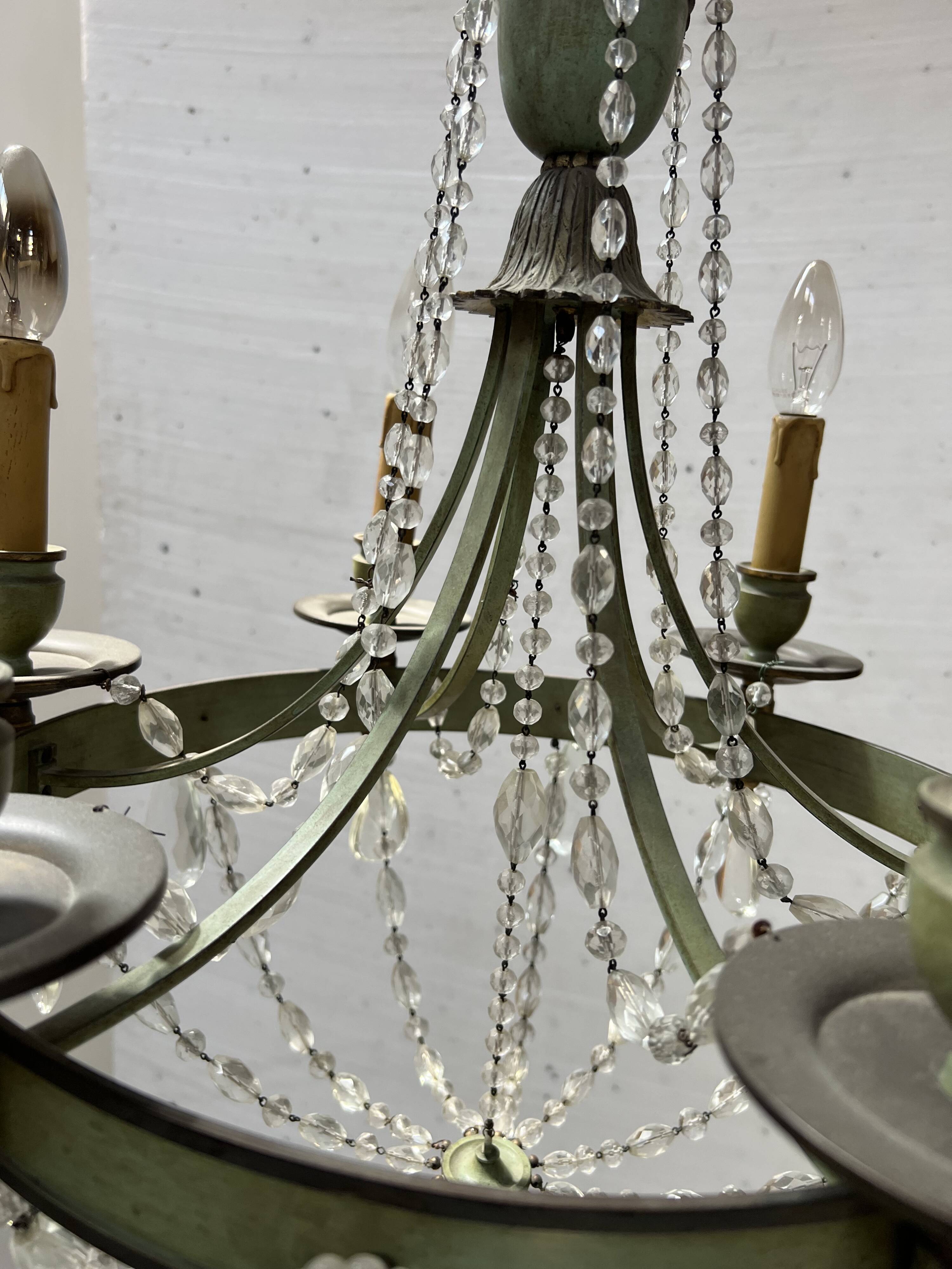 Empire style chandelier with tassels and patinated sheet metal, 20th century