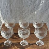 5 vintage fruit pattern glass ice cream cups