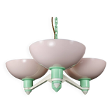 Scarce British Art Deco Pink-Green Aluminium Chandelier & Pink UF Shades